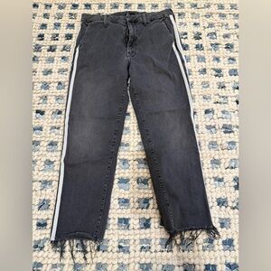Mother “shaker prep fray” cropped jeans with stripes down the side. Size 29.